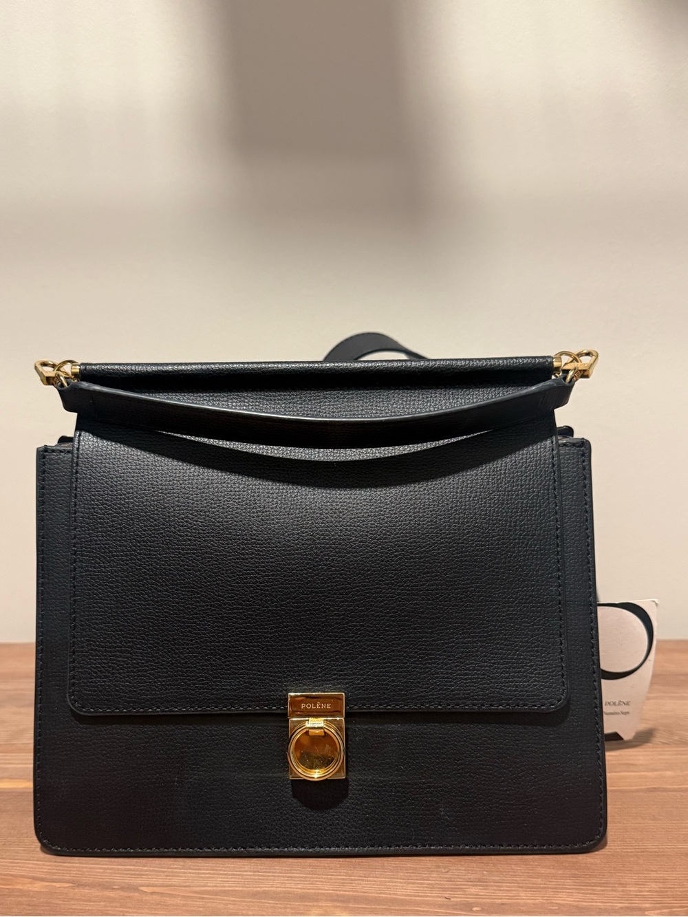 Polene Numero Sept Black Leather Shoulder Crossbody Bag - Gold Hardware